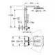 Duschsystem von Grohe mit einem horizontalen, runden Kopfbrause sowie einem Bedienpanel. Die Maße und Details sind schematisch dargestellt.