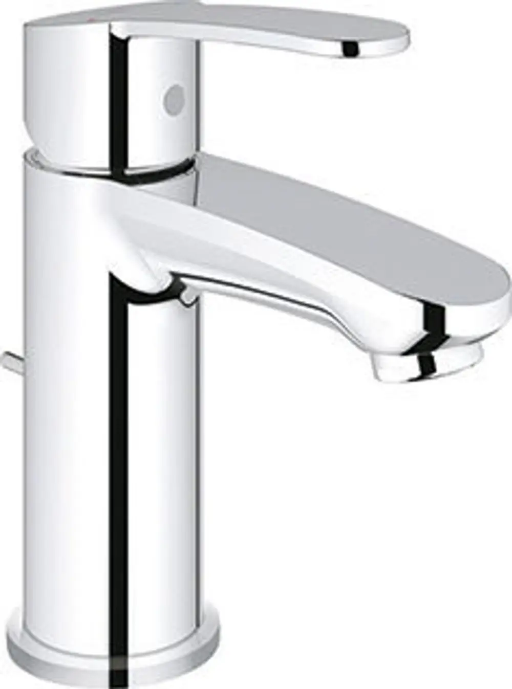 Chromfarbener Wasserhahn von Grohe mit schwenkbarem Auslauf und einem Hebel zur Temperatur- und Mengeneinstellung. Eignet sich für moderne Badezimmer.