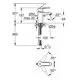 GROHE Armatur mit Hebel und zylindrischem Auslauf, dargestellt in einer technischen Zeichnung mit Maßangaben und Installationsdetails.