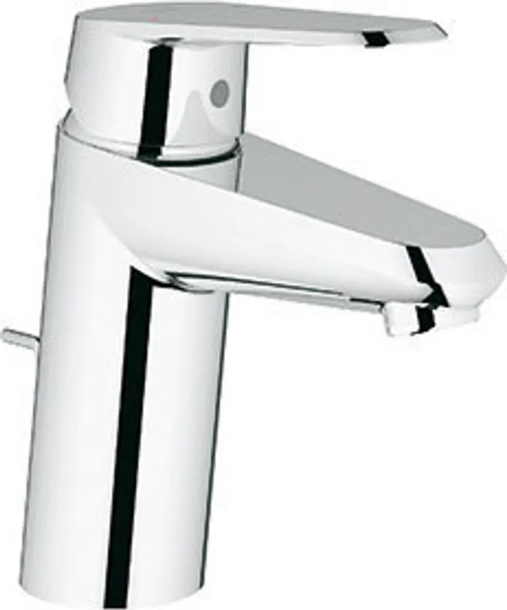 Chromfarbener Grohe-Wasserhahn mit flacher Bedienoberfläche und seitlichem Hebel zur Regulierung des Wasserflusses.