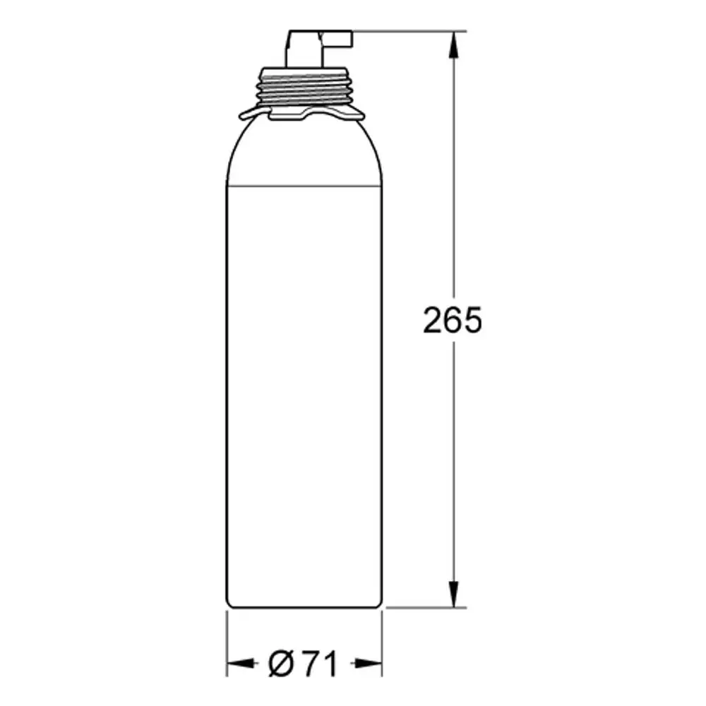 GROHE Reinigungs-Kartusche in zylindrischer Form mit einem Durchmesser von 71 mm und einer Höhe von 265 mm. Oben mit einem Auslass.