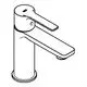 Chromfarbener Wasserhahn von Grohe mit einem schlichten Design und einem langen Hebel für die Steuerung des Wasserflusses.