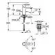 Grohe Mischbatterie mit schwenkbarem Auslauf und Push-Open Ablaufventil. Technische Zeichnung mit Maßangaben und Installationsdetails.