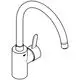 Hochauslaufender Wasserhahn mit einem einzelnen Hebel für die Temperatur- und Mengenregulierung, dargestellt in einem klaren, technischen Design von Grohe.