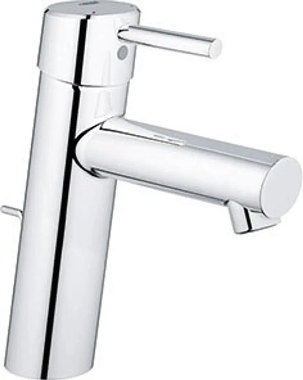 Chromene Grohe-Waschtischbatterie mit einem mittelhohen Auslauf und einem einfachen Bedienhebel zur Temperatur- und Wassermengenregulierung.