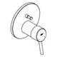 Grohe-Wannenbatterie mit runder Rosette und seitlichem Hebel, montiert an einer Wand. Das Design ist funktional und schlicht gehalten.