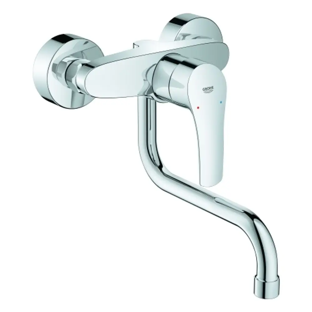 Einwandarmatur in Chrom von Grohe für die Wandmontage mit einem Hebel und einem geraden Auslauf.