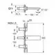 Grohe-Wandbatterie mit seitlichem Auslauf, flachem Design und Schraubanschlüssen. Gewindegröße M28x1,5 und G1/2. Montagedetails und Abmessungen sind im Diagramm angegeben.