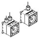 Zwei identische quadratische Module mit Lüfteransicht, jeweils mit zwei Rohren an der Oberseite, im technischen Stil dargestellt. Grohe-Produkt, geeignet für Lichtmodule.