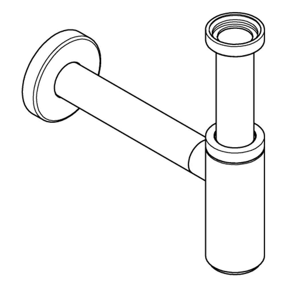 Geruchsverschluss von Grohe, bestehend aus einem Röhrensystem mit Anschluss und Dichtungen, integriert für den Einsatz in Waschtischen, dargestellt in schematischer Form.