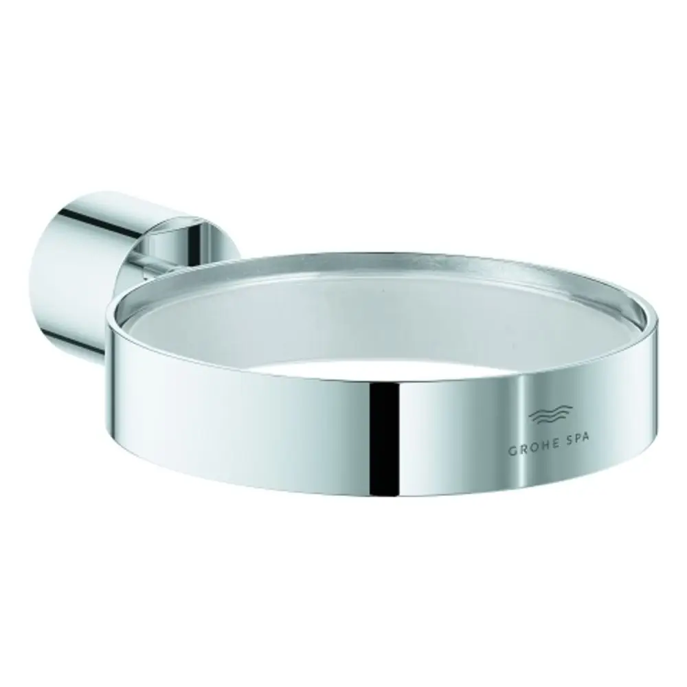 Wandhalter aus verchromtem Material mit runder Form zur Aufnahme einer Seifenschale, hergestellt von Grohe.
