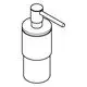 Seifenspender mit Pumpmechanismus, zylindrischer Form und Auslauf, aus dem Hause Grohe. Eignet sich für flüssige Seifen oder ähnliche Produkte.