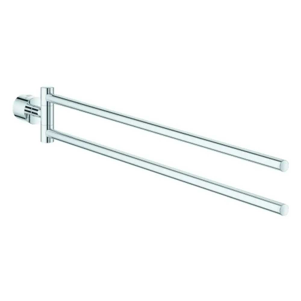 Handtuchhalter aus verchromtem Metall von Grohe mit zwei parallel angeordneten Stäben, zur Wandmontage geeignet. Minimalistisches Design für Badezimmer.