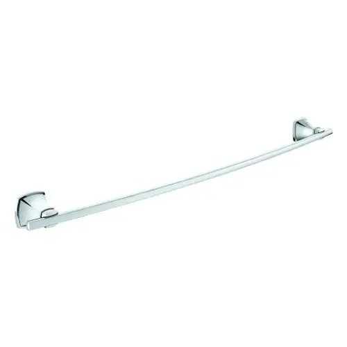 Chromfarbener Badetuchhalter von Grohe mit zwei Endelementen, montierbar an Wänden, in gebogener Form für die Aufbewahrung von Handtüchern.