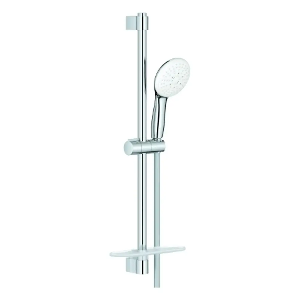 Grohe Brausestangenset mit Wandhalterung, Handbrause und Ablagefläche in chrom. Die Handbrause bietet verschiedene Strahlarten für eine individuelle Nutzung.