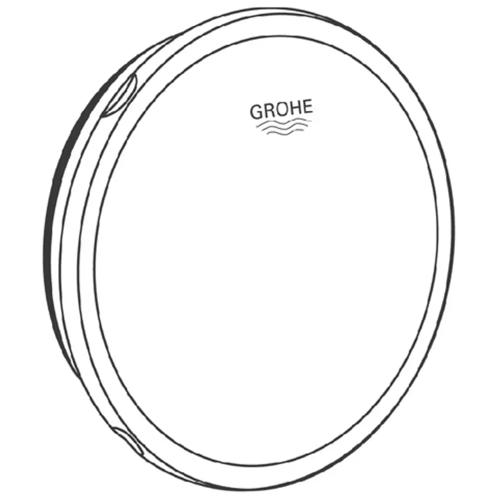 Rundes Abdeckelement von Grohe mit leicht erhabenem Rand und Herstellerlogo, geeignet für Abfluss- und Überlaufeinrichtungen.
