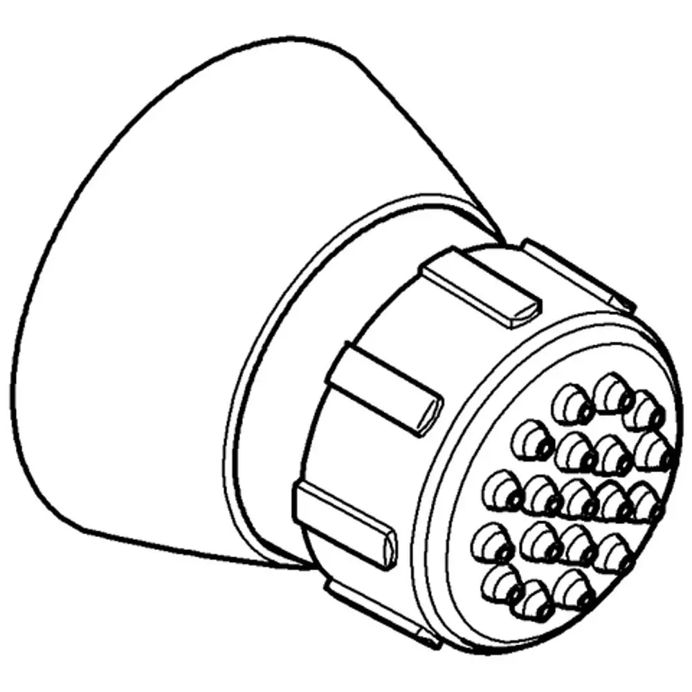 Grohe Seitenbrause mit rundem Kopf und verstellbarem Anschluss. Die Oberfläche zeigt eine glatte, glänzende Chrom-Finish und mehrere Wasserauslässe.