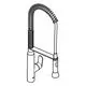 Grohe Küchenarmatur mit flexibler Ausziehbrause, verchromt. Der Wasserhahn hat einen großen, geschwungenen Auslauf und eine manuelle Brausefunktion.