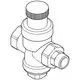 GROHE Druckausgleichsteuerung mit Tank, mit Anschlussstücken auf der linken und unteren Seite, zum Einsatz bei Wasserdruck über 5 bar, in schematischer Darstellung.