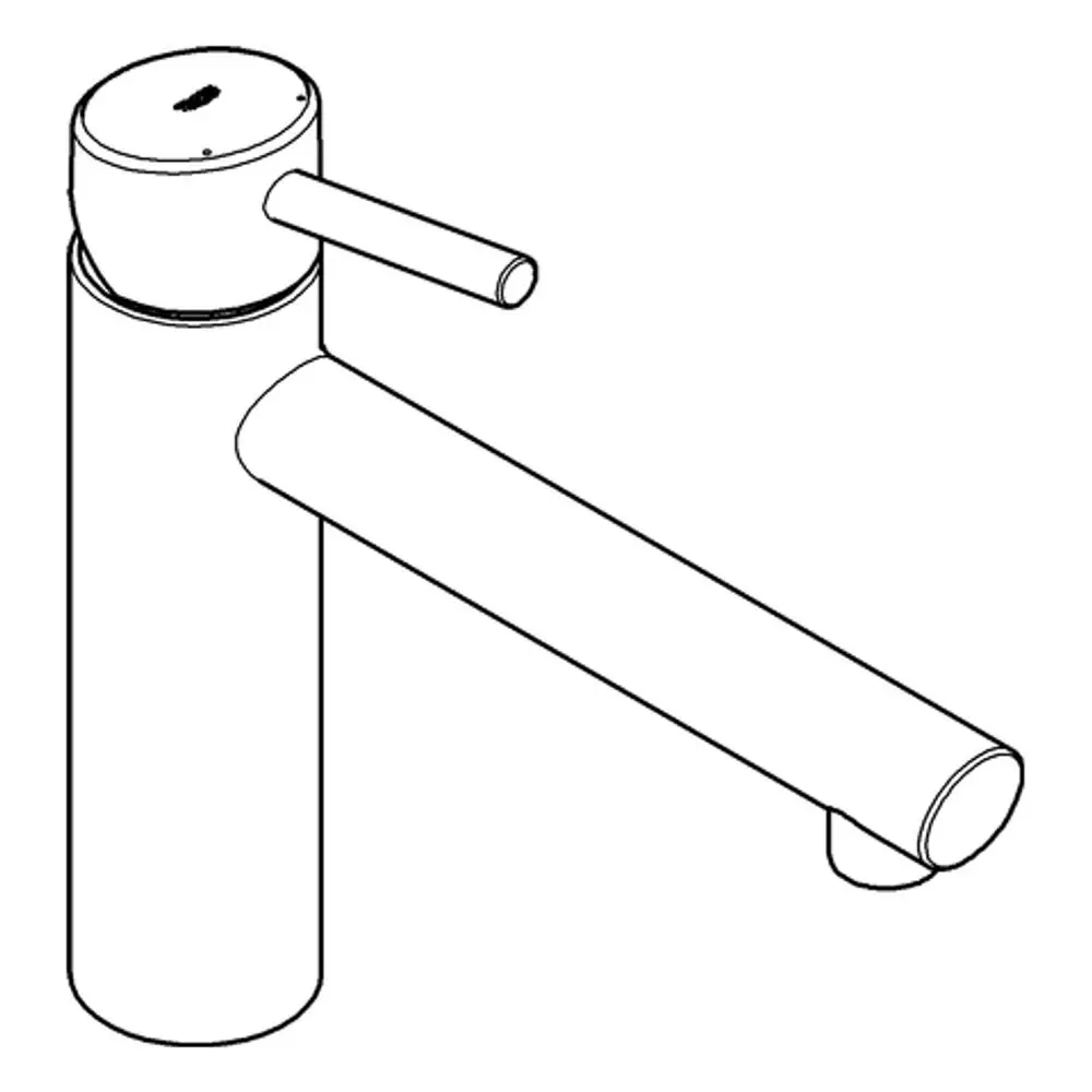 GROHE Wasserhahn mit mittelhohem Auslauf und seitlichem Bedienhebel in schlichtem Design. Das Produkt ist in einem minimalistischen Stil gehalten.