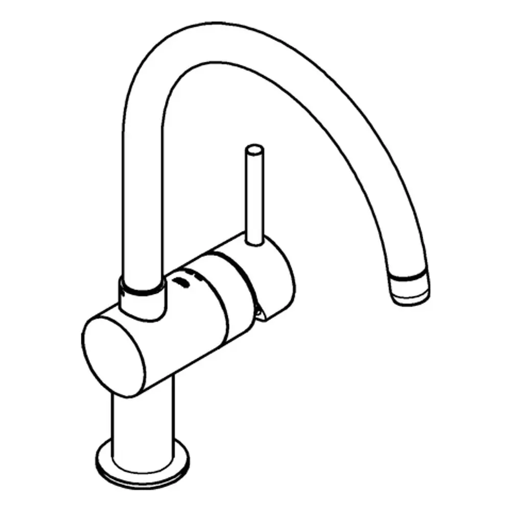 Küchenarmatur von Grohe mit gebogenem Auslauf und seitlichem Bedienhebel, in einer klaren, modernen Formgestaltung.