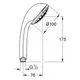 Grohe Handbrause mit ergonomischem Design und mehreren Strahlarten. Maße sind im technischen Diagramm dargestellt.