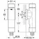 Grohe WC-Druckspüler mit integrierter Vorabsperrung in Chrom, abgebildet in technischen Zeichnungen mit verschiedenen Maßen für Installation und Anschluss.