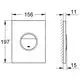 GROHE WC-Betätigung mit runder Drucktaste und rechteckiger Blende, vor einer weißen Wand, in einem technischen Design.