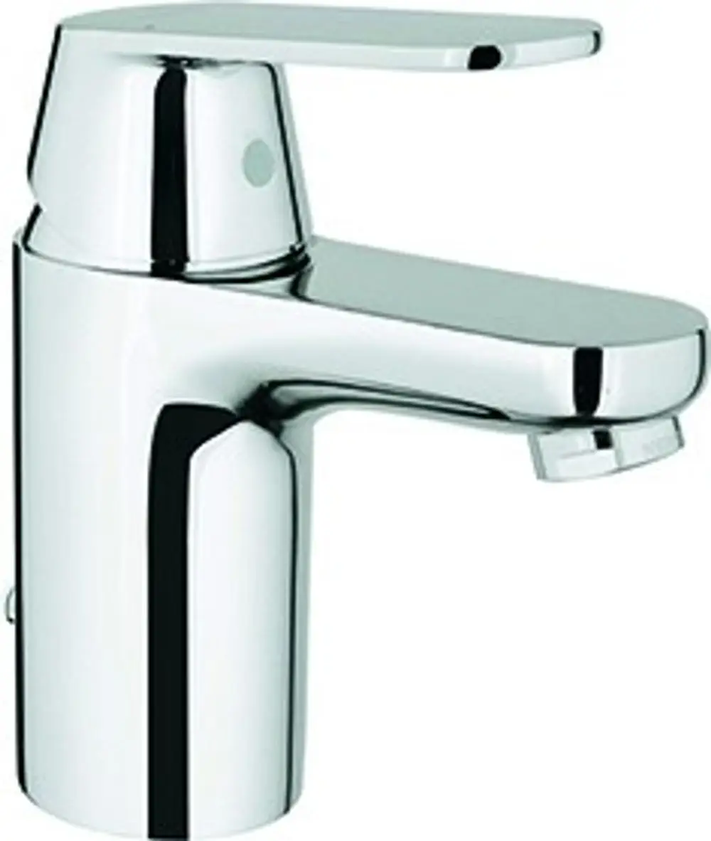 Grohe Wasserhahn mit einem verchromten Finish und einem flachen Hebelgriff zur Steuerung des Wasserflusses, geeignet für den Einsatz an einem Waschbecken.