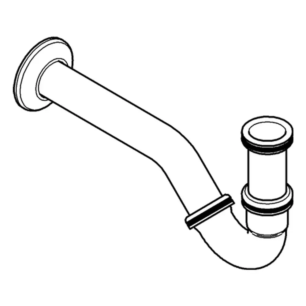 Geruchverschluss von Grohe mit gebogenem Rohr und einer Befestigungsmutter, geeignet für den Anschluss an ein sanitärtechnisches System.