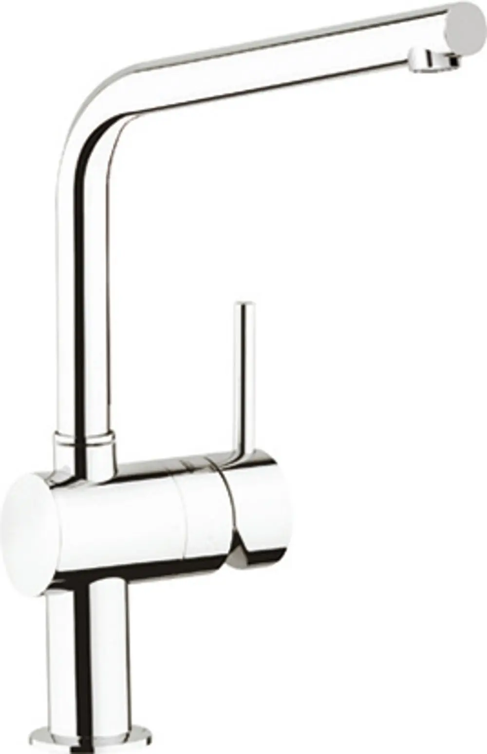 Chromfarbene Grohe Einhand-Spültischbatterie mit einem langem Auslauf und einem Hebel zur Steuerung des Wasserflusses.