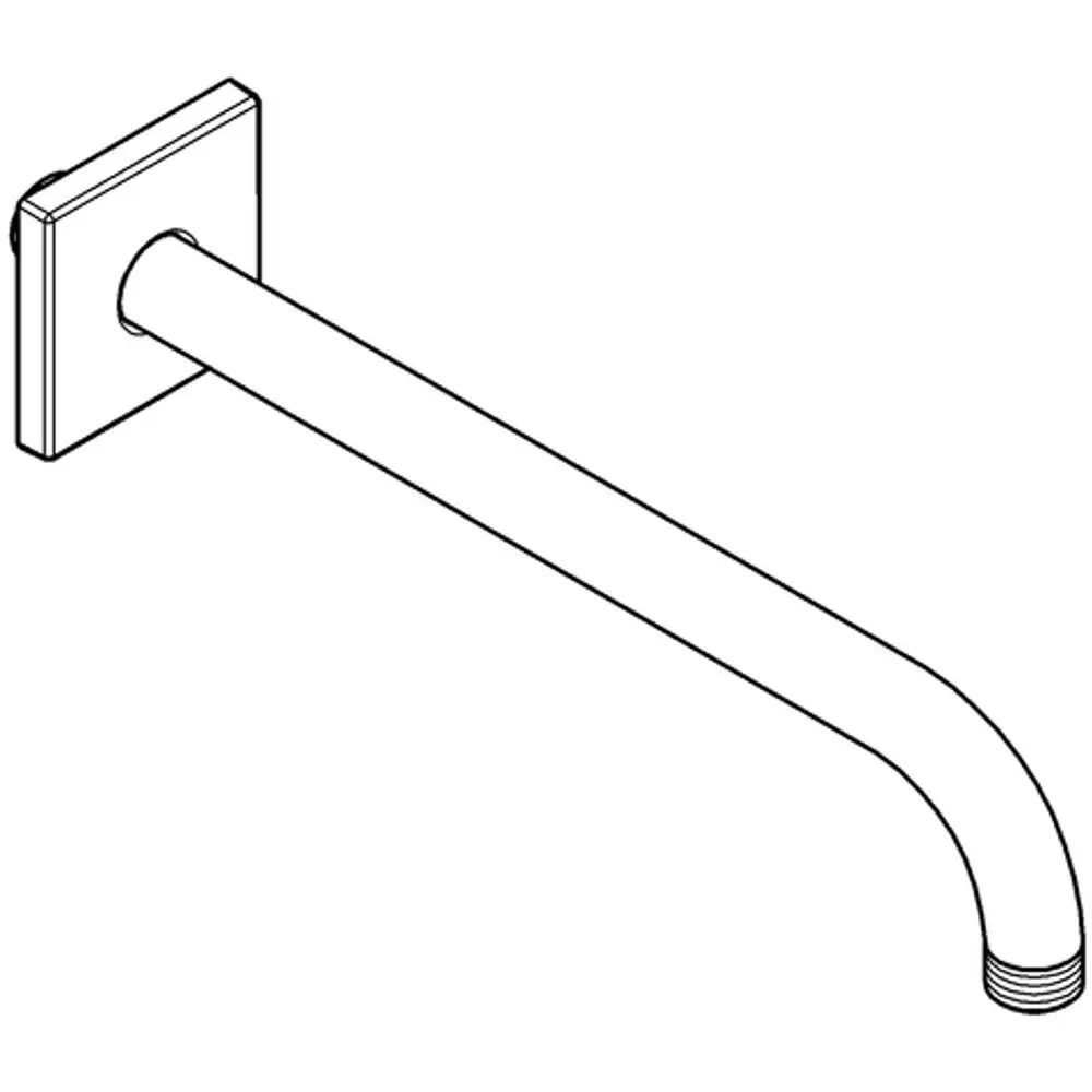 Grohe Brausearm mit einer eckigen Wandplatte und einem gebogenen, längeren Auslauf, geeignet zur Montage an einer Duschkopfhalterung.