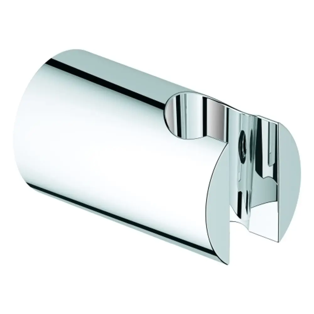 Wandhalter aus verchromtem Metall von Grohe, nicht verstellbar. Kompakte, runde Form mit einer Aussparung für die Befestigung. Ideal für die Anbringung von Duschköpfen.
