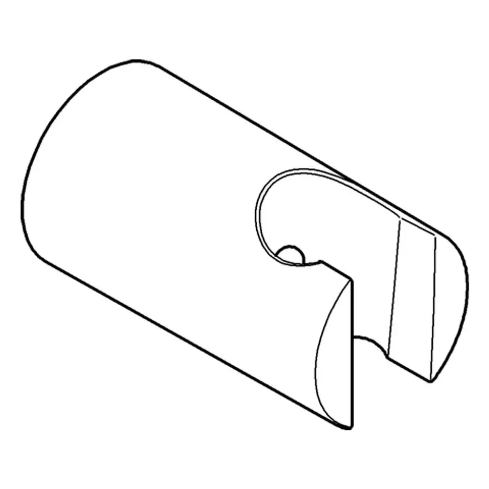 Wandhalter aus Edelstahl mit einer halbkreisförmigen Aussparung, unregelmäßiger Öffnung und glatter Oberfläche, hergestellt von Grohe.