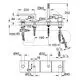 Technische Zeichnung einer GROHE 4-Loch-Wannenarmatur mit verschiedenen Anschlüssen und Maßen, dargestellt in einer schematischen Ansicht.