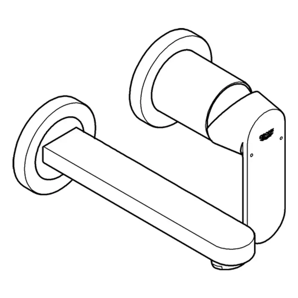 Wandmontierte Armatur von Grohe mit zwei Anschlussmöglichkeiten, einfacher Bedienung und geradlinigem Design. Ideal für die Nutzung in Badezimmern oder Küchen.