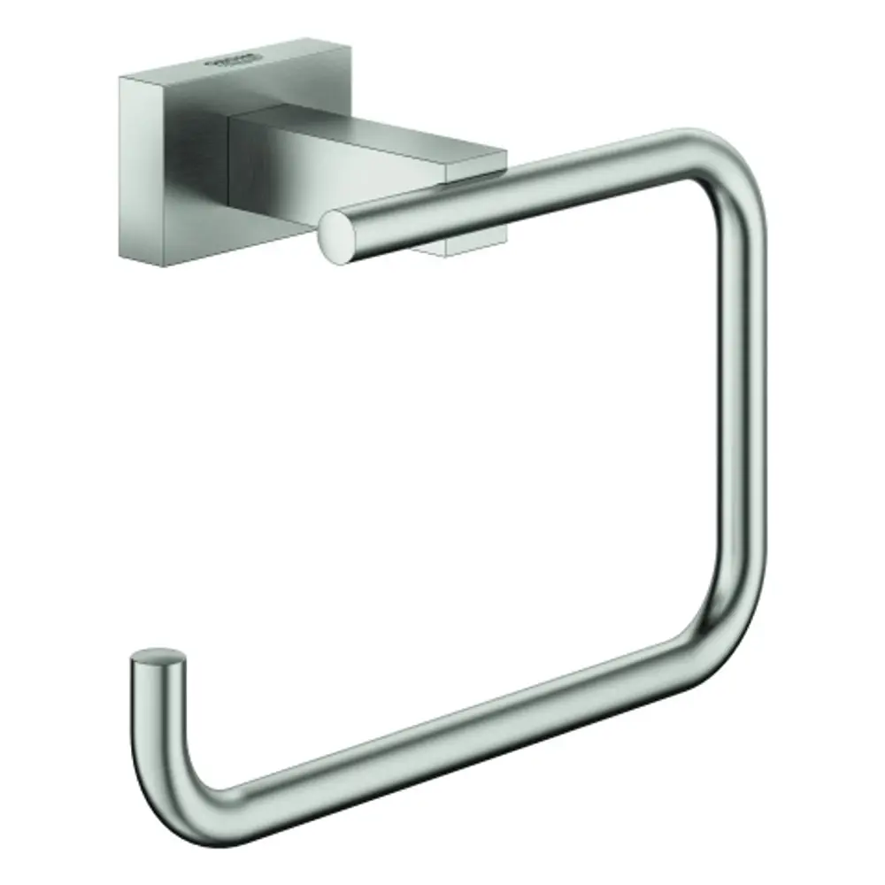 Wandmontierter WC-Papierhalter aus Edelstahl mit quadratischem Wandbefestigungsteil, gefertigt von Grohe. Minimalistisches Design, geeignet für Badezimmer.