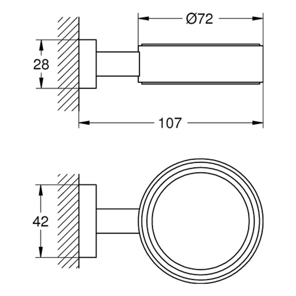 GROHE Halter aus Metall mit rundem, flachem Wandanschluss. Der Halter ist in einer matten Oberfläche gestaltet und zeigt eine einfache, funktionale Bauform.