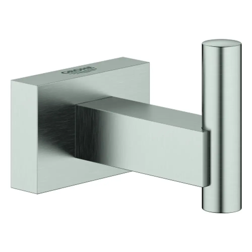 GROHE Bademantelhaken aus Metall in Supersteel-Finish, rechteckige Wandmontage mit einer runden Aufhängestange. Nutzerfreundliches Design für Badezimmer.