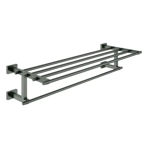 GROHE Handtuchhalter aus Metall mit mehreren horizontalen Stangen, montiert an der Wand. Die Oberfläche ist in dunklem Grafit, geeignet für Bäder.