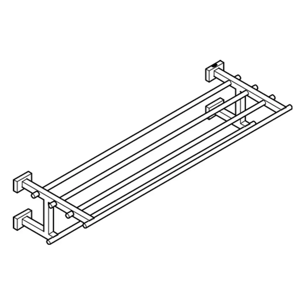 GROHE Handtuchhalter in der Ansicht von oben, mit einer Anzahl von Stangen und Halterungen, die an einer Wand montiert werden können. Design in einfacher, funktionaler Form.