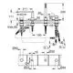 GROHE 4-Loch-Wannenkombination mit verschiedenen Anschlüssen und Befestigungselementen, abgebildet aus der Seitenansicht. Technische Zeichnung mit Maßen und Strukturdetails.