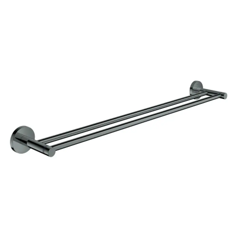 GROHE Doppel-Badetuchhalter in hard graphite, zwei parallele Stangen montiert an runden Aufhängungen, geeignet für die Badezimmerwand.