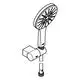 Wandhalter für Dusche von Grohe, verstellbare Halterung, runder Duschkopf mit mehreren Dampfdüsen, verchromte Oberfläche, Anschluss für Wasserleitung sichtbar.
