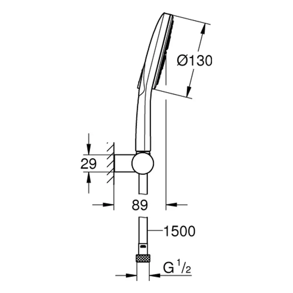 GROHE-Wandhalterset mit verstellbarem Design, geeignet für die Montage an der Wand, zeigt eine gewellte Halterung und Anschlussdetails.