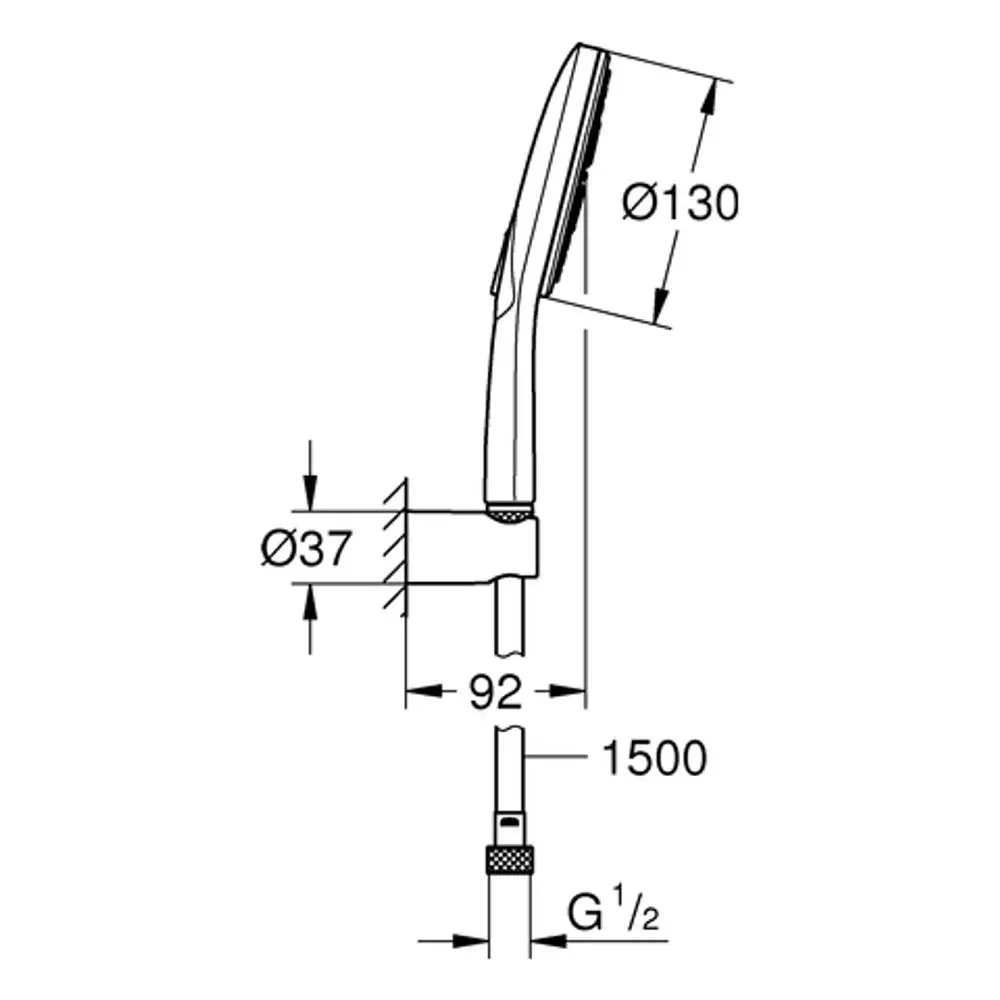 GROHE Wall mounted shower holder with flexible hose connection, featuring a curved design and clean lines, suitable for modern bathroom settings.