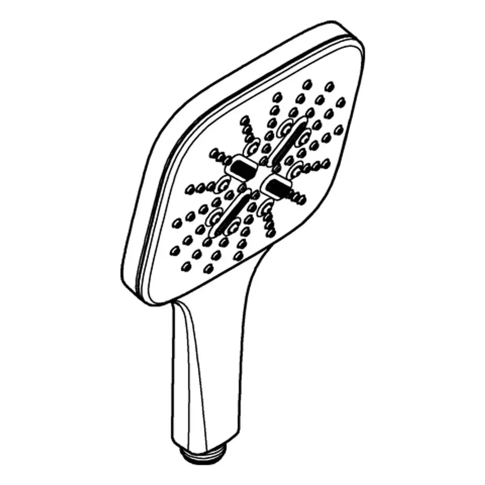Grohe Handbrause in quadratischer Form mit vielen Düsen auf der Oberseite, geeignet zur Wandmontage. Griff in ergonomischer Form.