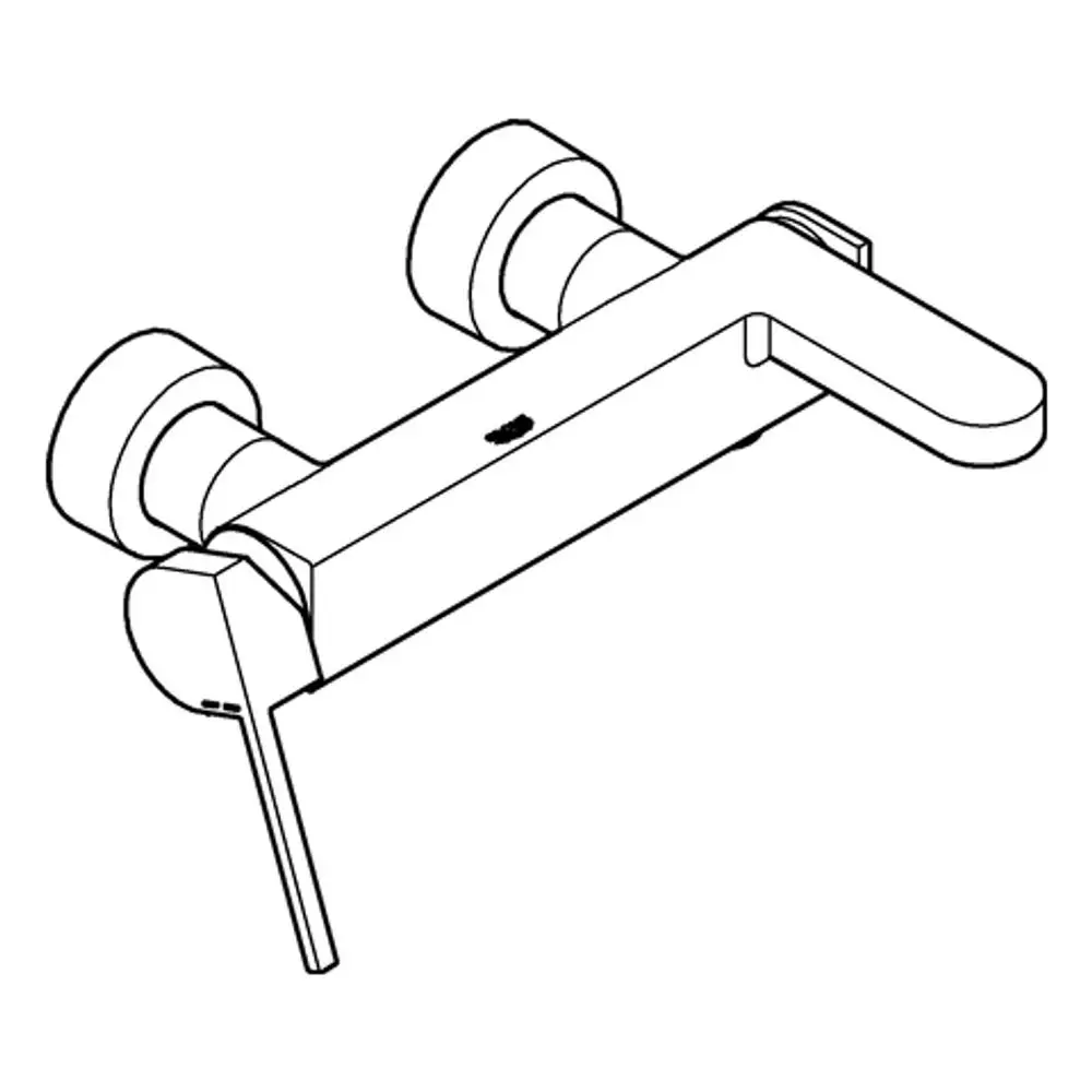 Grohe-Wannenbatterie mit Wandmontage, ausgestattet mit einem seitlichen Hebel, zwei runden Bedienelementen und einem klaren, minimalistischen Design in Hard Graphite.