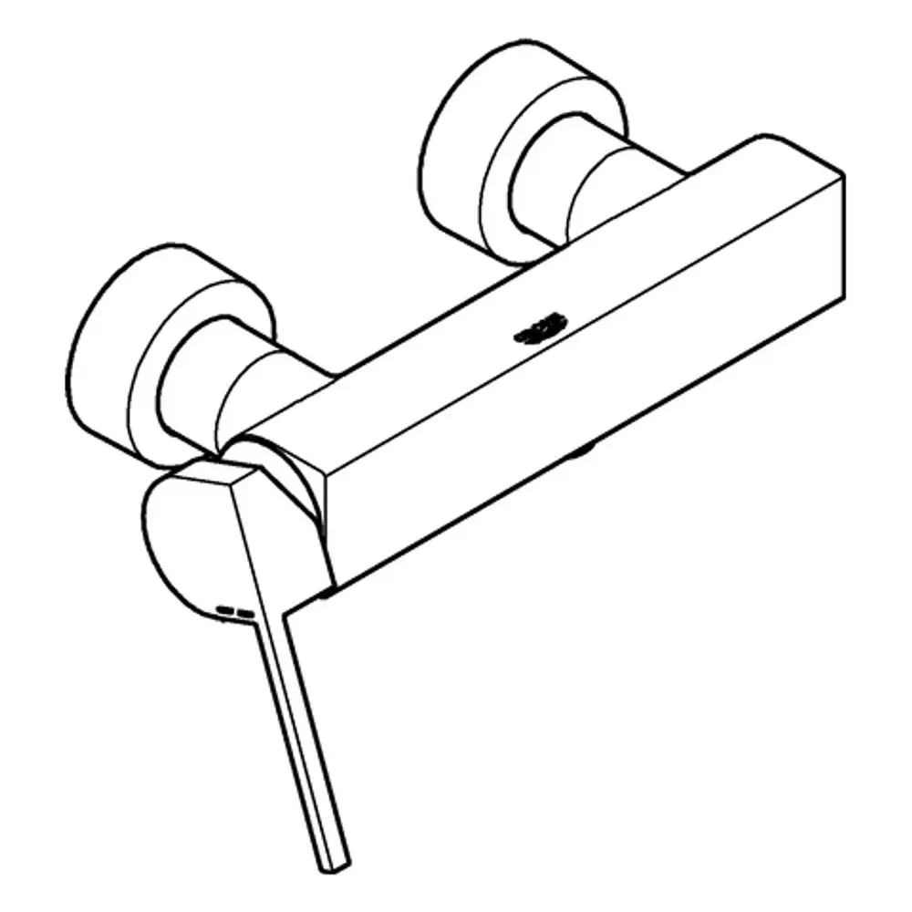 GROHE Wandmontage-Brausebatterie in gebürstetem Hard Graphite mit zwei hochwertigen Drehgriffen und einem länglichen Hebel zur Temperatur- und Mengenregulierung.