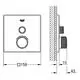 GROHE Thermostat mit eckigem Design, zwei Bedienelementen zur Temperatur- und Wassermengenregulierung, montiert an einer Wand.